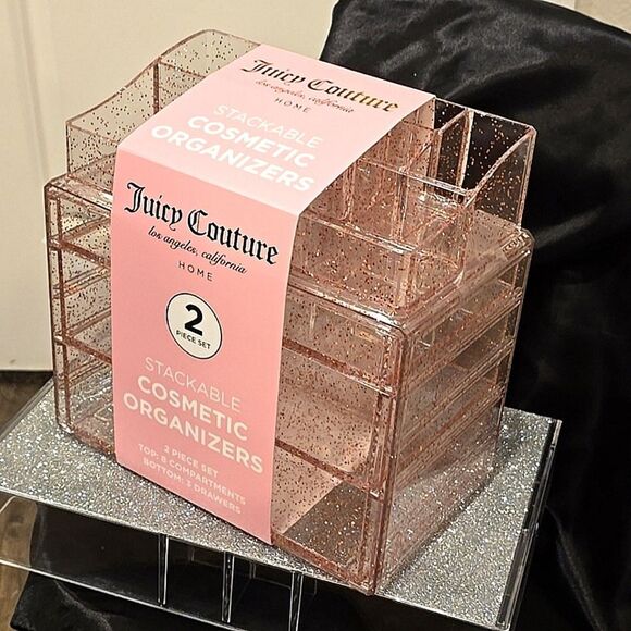 Juicy Couture Home Glitter Infused Stackable Cosmetic Organizers- Pink - Picture 5 of 11